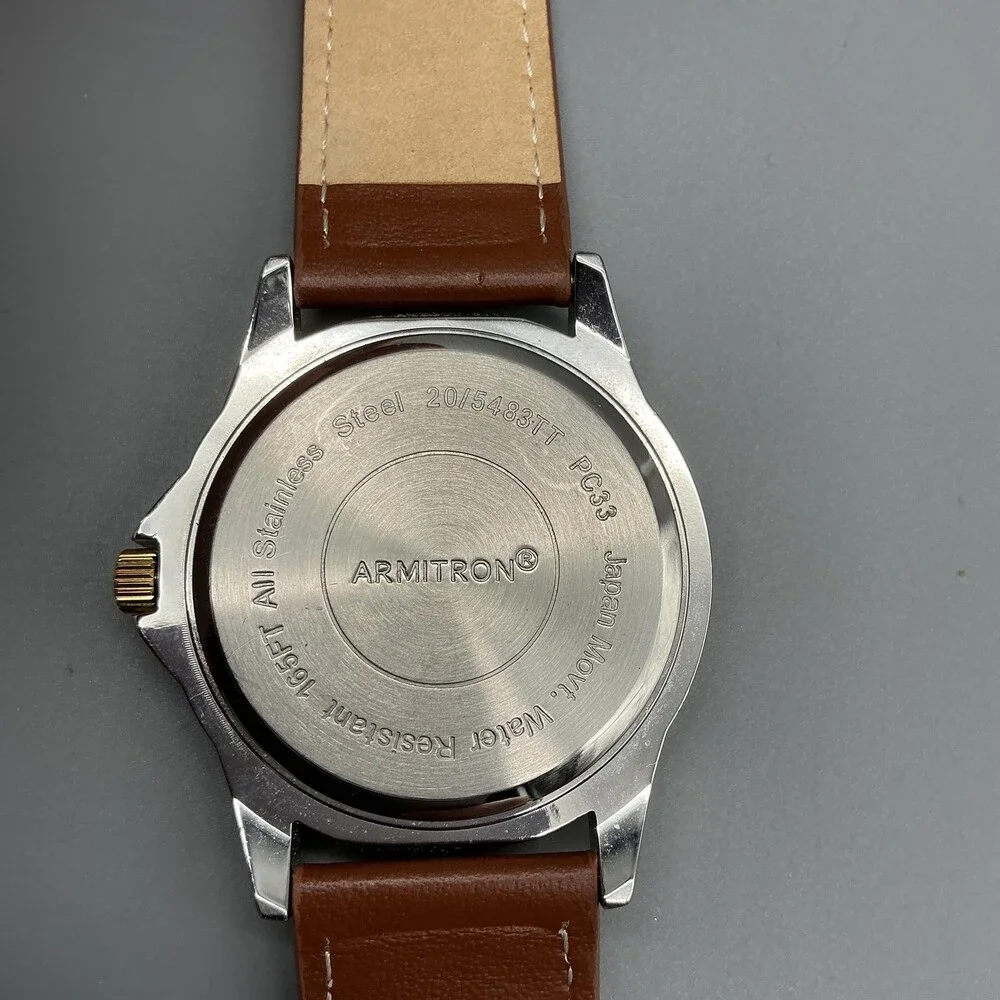 Armitron 20/5483TT Mens Watch 42mm Green Dial Brown Leather Day Date New Battery